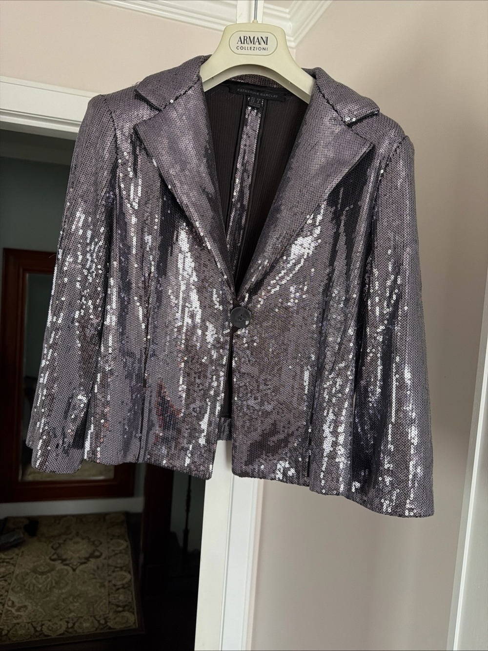 Katherine Barclay Cotton Blend Gray Silver Sequin cropped Blazer Size:S